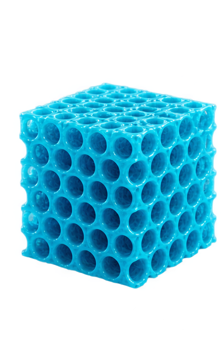 Glossy fluorescent-blue porous biomaterial matrix