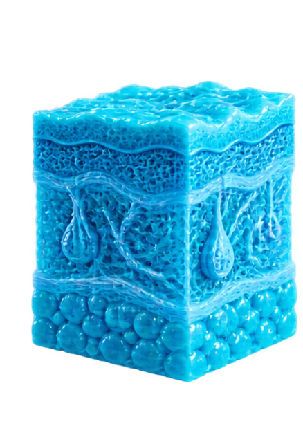 Glossy fluorescent-blue multilayer skin tissue