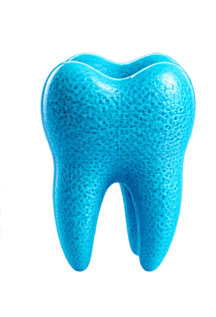 Glossy fluorescent-blue molar tooth